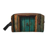 Rustic Antique Wooden Door Print Portable Travel Toiletry Storage Bag Large Capacity 600D Polyester Cosmetic Storage Bag