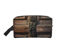 Rustic Antique Wooden Door Print Portable Travel Toiletry Storage Bag Large Capacity 600D Polyester Cosmetic Storage Bag