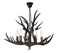 Rustic Antler Chandelier, Deer Horn Home Decoration Lighting, Coffee Black Antler Lamp, E14 Base 6 Lights Retro American Pendant Lights for Cafes, Living Rooms, Clothing Stores Comfortable anniversary
