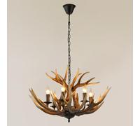 Rustic Antler Chandeliers Brown 6 Light Farmhouse Candle Chandelier Resin Antlers Light Fixture Deer Horn Pendant Light Rerto Lodge Cabin Ceiling Chandelier Lighting for Dining Room