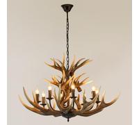 Rustic Antler Chandeliers Brown 8 Light Farmhouse Candle Chandelier Resin Antlers Light Fixture Deer Horn Pendant Light Rerto Lodge Cabin Ceiling Chandelier Lighting for Living Room