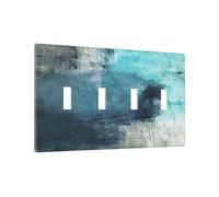Rustic Aqua Turquoise Teal Grey Blue Gray Abstract Art 4 Gang Four Device Decorative Light Switch Cover Oil Painting Art Quad Toggle Decorator Wall Plate Outlet Cover Electrical Faceplate Switchplate
