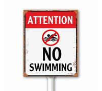 Rustic Attention No Swimming Notice Sign, Saftey Sign for Pool, Keep Out of Pond, Summer Outdoor Decor, 12x15 CM Sturdy Aluminum Fade Resistant Easy Installation