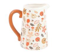 Rustic Autumn Ceramic Flower Jug: Seasonal Decor with Leaf and Pumpkin Design - Perfect for Harvest Themes - Enhance Your Autumn Blooms!