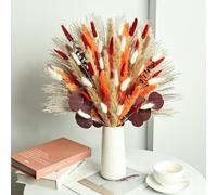 Rustic Autumn Dried Flower Bouquet - Vibrant Orange Pampas with Burgundy Highlights, Boho Chic Floral Arrangement for DIY Wedding, Home and Seasonal Vase Decor (Maple Harvest)