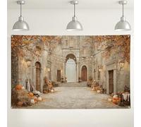 Rustic Autumn Street Backdrop, Vintage Fall Decor Background, Outdoor Photography Scene for Halloween and Thanksgiving Celebrations 71x43 Inch