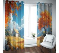 Rustic Autumn Tree Landscape Blackout Curtains for Bedroom Pastoral Cottage Window Drapes Eyelet Top Nature Scenery Thermal Curtains 2 Panels (each W46xL54in)