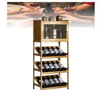 Rustic Bamboo Wine Cabinet for Home, Country Style Buffet with Whiskey Storage, Spirits for Kitchen and Dining Room, Elegant Glassware Display