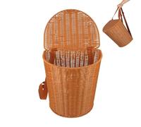 Rustic Basket Backpack with Lid, 35x34x24cmFaux Rattan Wicker Picnic Backpack with Shoulder Strap, Woven Storage Garden Weekend Farm Tea Leaves Picking Basket for Tea Leaf Picking