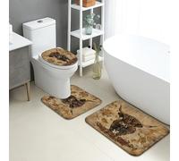 Rustic Bathroom Mat Sets 3 Piece, Highland Cattle Coffee Beans Absorbent Non Slip Toilet Rugs U Shaped Washable, Vintage Farmhouse Quick Dry Memory Foam Bathroom Rug Set