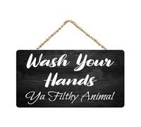 Rustic Bathroom Wood Decor Sign, Wash Your Hands Ya Filthy Animal Wood Sign Wall Art, Hanging Door Sign, Bath & Laundry Signs Home Bathroom Decor 5x10Inch