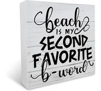 Rustic Beach is My Second Favorite Wood Box Sign Farmhouse Summer Artwork Decor Home Shelf Gift 5x5 Inch