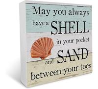 Rustic Beach Lover Wood Box Sign Farmhouse Beach Artwork Decor Summer Home Shelf Decoration Gift 5x5 Inch