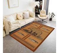Rustic Bear Animal Area Rug 140 x 200 cm, Cabin Country fish Pattern Non Slip Rug, Soft Easy Care Low Pile Washable Vintage Ethnic Style Light brown Floor mat for Nursery Office Living Room Carpet