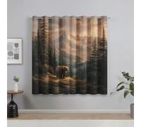 Rustic Bear Curtains for Living Room, Pine Forest Mountain Blackout Curtains Bedroom, 66 x 72 Inch 2 Panels, 72 Drop Eyelet Thermal Window Drapes, Home Decor E-D53