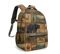 Rustic Bear Deer Forest Silhouette All Over Print Backpack 16 Inch Nature Outdoor Adventure Vintage Crossed Arrows Design (05)