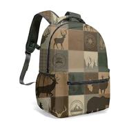 Rustic Bear Deer Forest Silhouette All Over Print Backpack 16 Inch Nature Outdoor Adventure Vintage Crossed Arrows Design (04)