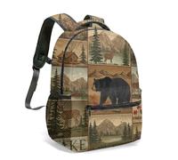 Rustic Bear Deer Forest Silhouette All Over Print Backpack 16 Inch Nature Outdoor Adventure Vintage Crossed Arrows Design (07)