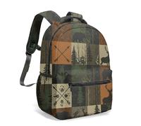 Rustic Bear Deer Forest Silhouette All Over Print Backpack 16 Inch Nature Outdoor Adventure Vintage Crossed Arrows Design (01)