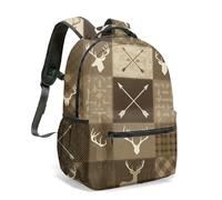 Rustic Bear Deer Forest Silhouette All Over Print Backpack 16 Inch Nature Outdoor Adventure Vintage Crossed Arrows Design (09)