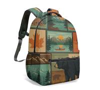 Rustic Bear Deer Forest Silhouette All Over Print Backpack 16 Inch Nature Outdoor Adventure Vintage Crossed Arrows Design (06)
