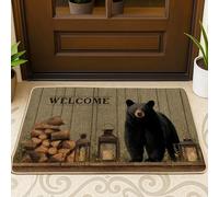 Rustic Bear Doormat, Black Animal Welcome Mat for Outdoor & Indoor Entryway Cabin Decor, Rubber Waterproof Non-Slip Dust Control Front Mats, Easy Care 29x17 Inch
