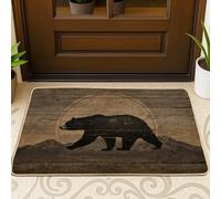Rustic Bear Doormat Black Indoor Outdoor Decor Rubber Cabin Door Mat Waterproof Non Slip Dust Absorbing Easy Care 29x17