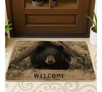 Rustic Bear Doormat, Black Welcome Mat for Outdoor & Indoor Entryway Farmhouse Decor, Rubber Waterproof Non-Slip Dust Absorbent Front Mats, Easy to Clean 29x17 Inch