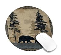 Rustic Bear Forest Desk Mouse Pad, Earthy Brown Black Wildlife Design, Non-Slip Washable Gaming Mousepad for Home and Office Use Round 8x8 Inch