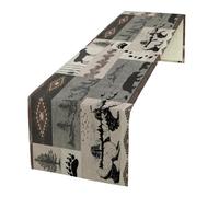 Rustic Bear Moose Deer Table Runner, Retro Pine Tree Cabin Country Lodge Camping Vintage Tribal Aztec Dinner Runner for Home Kitchen Dining Table Decoration 13"x90"
