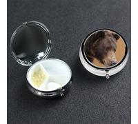 Rustic Bear Pill Box 3 Compartment Waterproof Pill Container with Mirror Metal Medicine Box Organizer Portable Vitamin Case for Pocket & Purse Travel - Round