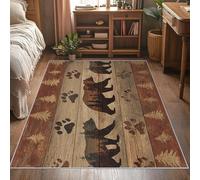 Rustic Bear Rugs Living Room Large - Wood Plank Lodge Cabin Area Rugs for Bedroom Rug Brown Carpet, Washable Non Slip Soft Low Pile Patterned Rug & Room Decor 200x280 O-fd21