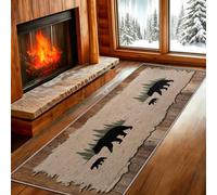Rustic Bear Runner Rug 90x240, Forest Bear Rug for Kitchen, Retro Wooden Boards Runner Rugs, Washable Western Country Long Carpet for Hallway Entryway Floor Mats