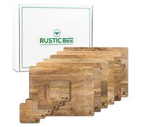 Rustic Bee Premium Mango Wooden Placemats and Coaster sets 6 - Beautiful, Eco-Friendly, Nonslip, Water Resistant Table Mats and Coaster Set, Large 32.5cm x 25cm x 1cm