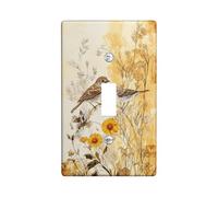 Rustic Birds Light Switch Cover Plate/Outlet Covers,Aged Yellow Floral Design for Spring Decor, Thermoplastic Wall Plates,Standard Size Single Toggle
