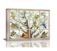 Rustic Birds Wall Art Farmhouse Hummingbirds on Branch Pictures Wall Decor Window View Colorful Bird Print Painting Artwork for Kitchen Bathroom Bedroom Living Room Ready to Hang 12"x16"