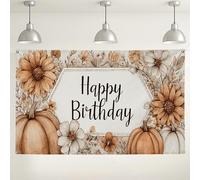 Rustic Birthday Floral Backdrop, Vintage Autumn Theme Party Decoration, Pumpkin Flower Design, Indoor/Outdoor Photo Background for Celebrations 71x43 Inch