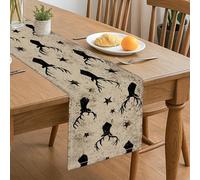 Rustic Black Antler Table Runner, Vintage Deer Horns Stars Farmhouse Kitchen Dining Decor for Home Family Gatherings 13x72 Inch
