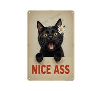 Rustic Black Cat Nice Ass Aluminum Sign 5.5 x 8 Inches - Whimsical Decor for Cat Lovers, Perfect for Laundry Rooms and Fun Home Aesthetics