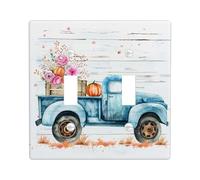 Rustic Blue Truck Switch Cover Plates, Floral and Pumpkin Decorations, Thermoplastic Wall Plates Mounting for Appliance, Standard Size Double Rocker