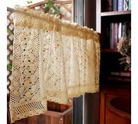 Rustic Boho Curtain Valance for Kitchen Window Farmhouse Handmade Crochet Curtain Tiers for Coffee Decor Room Divider Rod Pocket Hollow Short Lace Curtains for Bathroom Closet 1 Panel W39 X L17 Inch