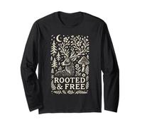 Rustic Boho Deer Rooted and Free Mindful Nature Design Long Sleeve T-Shirt