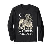 Rustic Boho Elephant Wander Kindly Nature Folk Art Long Sleeve T-Shirt