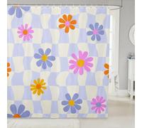 Rustic Boho Floral Shower Curtain 72"W x 84"L - Cream Lilac Gingham Plaid Waterproof Bathroom Curtains Aesthetic Lattice Checkerboard Bath Curtain Modern Geometric Abstract Art Bathroom Accessories