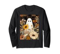 Rustic Boho Ghost with Checkered Floral Print Long Sleeve T-Shirt