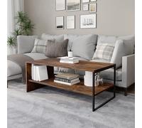 Urbn-Living Urbnliving 100Cm Width Rustic Brown Wooden Coffee Table Steel Frame Open Storage Shelf Living Room Furniture