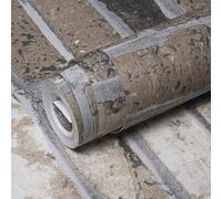 Rustic Brown 3D Brick & Stone Pattern Effect Wallpaper - Non-Woven Fabric, Industrial Anti-Fouling Texture, Vintage Slate for Living Room, Bedroom, Fireplace