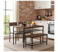 Urbn-Living 4-Piece Wooden Dining Set With Metal Frame Table, 2 Chairs & Bench - Rustic Brown