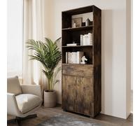 (Rustic Brown) 5 Tier Wooden Display Bookcase Shelves Drawer