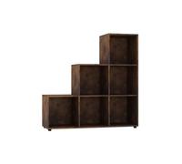 Urbn-Living Urbnliving 90.5Cm Height 6 Cube Step Storage Rustic Brown Bookcase Unit Shelf Home Office Organiser Display Box